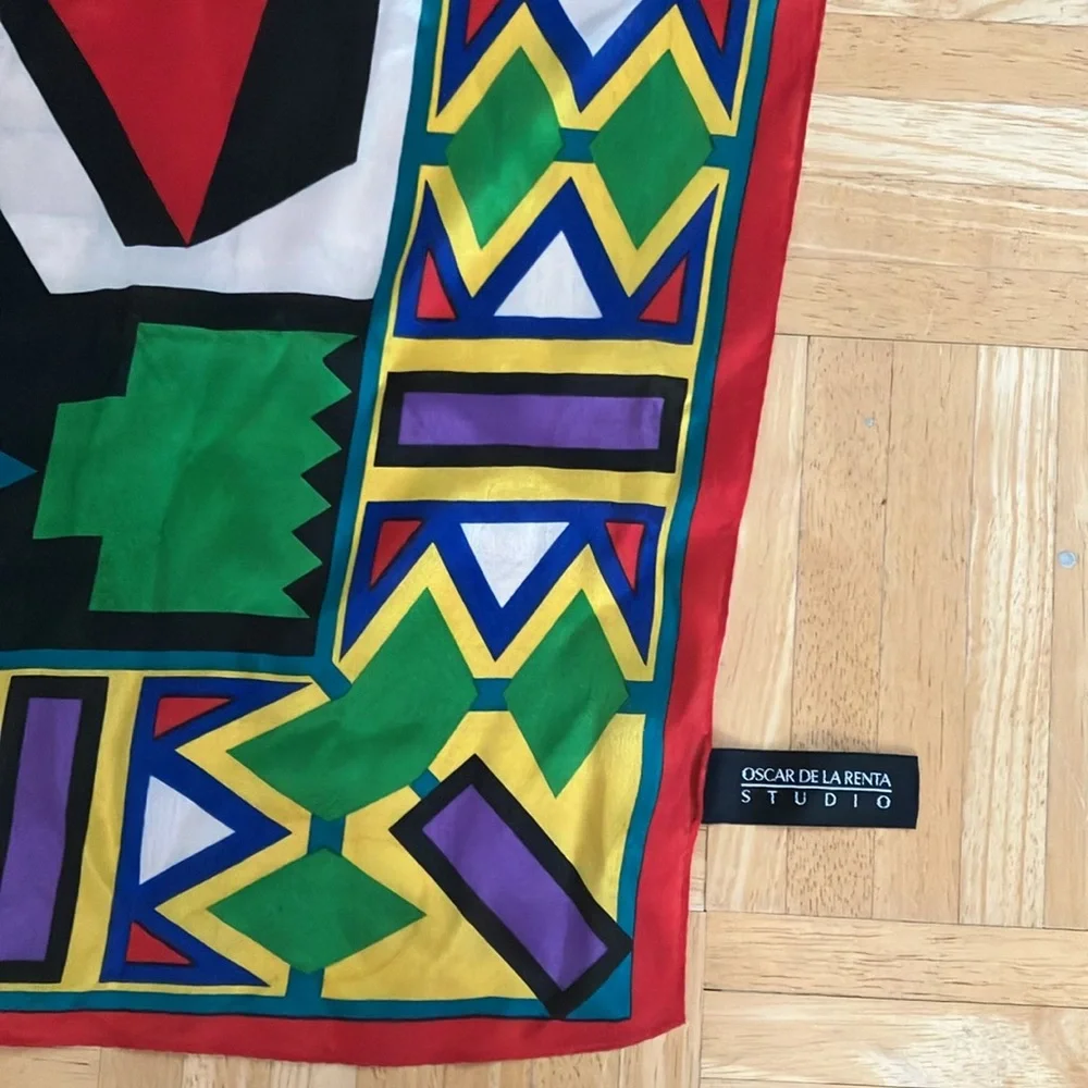 Vintage silk Oscar de la Renta Studio colorblock mod op art 80s 90s square scarf